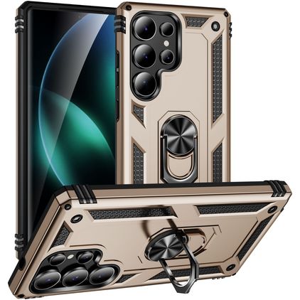 Mobigear Armor ring Coque Samsung Galaxy S25 Ultra Coque arrière Rigide Anti-Chocs avec Anneau-Support - Or