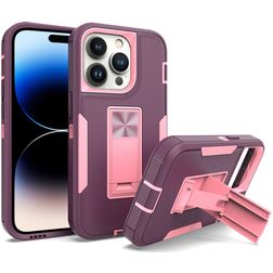 Mobigear Heavy Armor Stand Coque iPhone 14 Pro Max Coque arrière Rigide Anti-Chocs avec Support Amovible - Violet