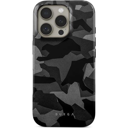 Burga Tough Coque iPhone 16 Pro Coque arrière Rigide Anti-Chocs - Night Black Camo