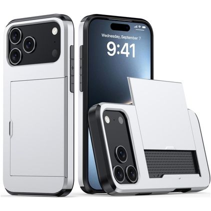 Mobigear Card Coque iPhone 18 Pro Coque arrière Rigide Anti-Chocs avec Porte-Cartes - Argent