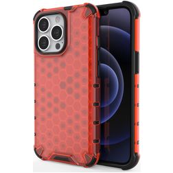Mobigear Honeycomb Coque iPhone 14 Pro Max Coque arrière Rigide Anti-Chocs - Rouge