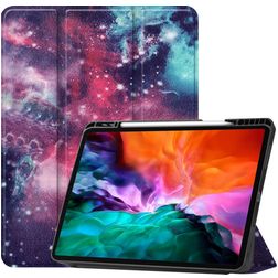 Mobigear Tri-Fold Gel Coque iPad Pro 12.9 Pouces (2022) Etui en TPU,Similicuir + Porte-crayon - Milky Way
