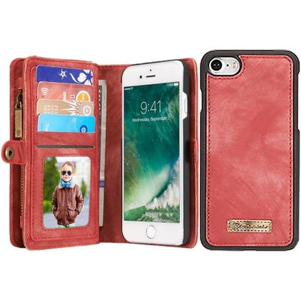 Caseme 008 Housse iPhone 7 Etui avec Coque Détachable Porte-Monnaie - Rouge