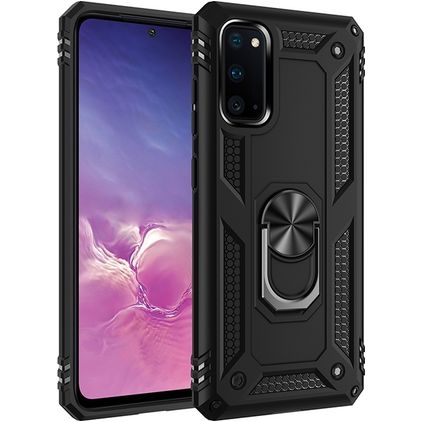 Mobigear Armor Ring Samsung Galaxy S20 Plastique rigide Coque arrière Antichoc avec bague de maintien - Noir