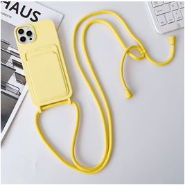 Mobigear Lanyard Card iPhone 15 Pro Max Coque avec cordon en Silicone et Porte-Cartes - Jaune