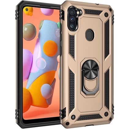 Mobigear Armor Ring Coque Samsung Galaxy A11 Coque arrière Rigide Anti-Chocs avec Anneau-Support - Or