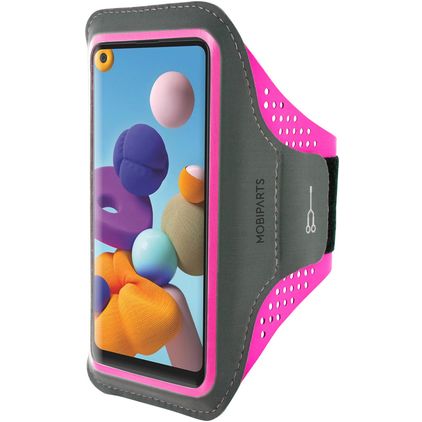 Mobiparts Comfort Fit Brassard Téléphone Samsung Galaxy A21s Brassard Coque de Sport en Neoprène - Neon Pink
