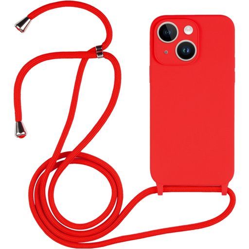Mobigear Lanyard iPhone 15 Coque avec cordon en Silicone - Rouge