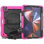 Mobigear SureGrip Xtreme Coque iPad Pro 12.9 Pouces (2021) Coque arrière en Plastique rigide,Silicone + Porte-crayon + Bandoulière + Support Amovible - Noir / Rose