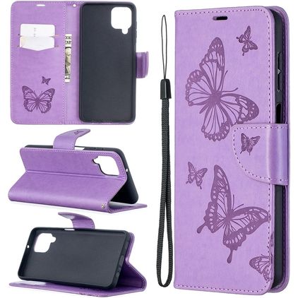 Mobigear Butterfly Housse Samsung Galaxy A12 Etui Porte-Monnaie - Violet