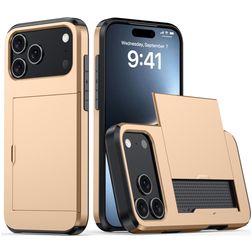 Mobigear Card Coque iPhone 18 Pro Coque arrière Rigide Anti-Chocs avec Porte-Cartes - Or