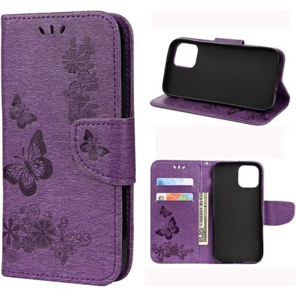 Mobigear Butterfly Housse iPhone 12 Etui Porte-Monnaie - Violet