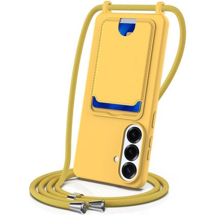 Mobigear Lanyard Card Samsung Galaxy S26 Plus Coque avec cordon en Silicone et Porte-Cartes - Jaune
