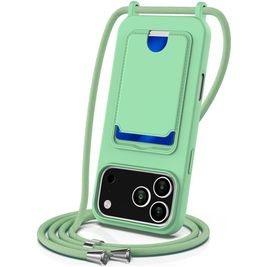 Mobigear Lanyard Card iPhone 17 Pro Coque avec cordon en Silicone et Porte-Cartes - Vert