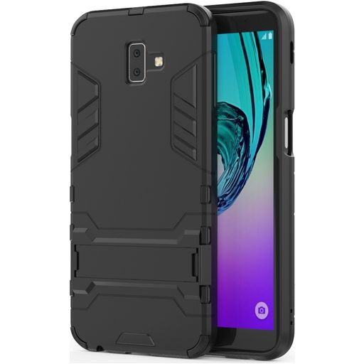 Mobigear Armor Stand Coque Samsung Galaxy J6 Plus Coque arrière Rigide Anti-Chocs avec Support Amovible - Noir