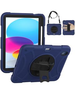 Mobigear SureGrip Coque iPad 11 (2025) Coque arrière en Plastique rigide,Silicone + Porte-crayon + Bandoulière + Support Amovible - Noir / Bleu