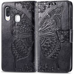 Mobigear Butterfly Housse Samsung Galaxy A40 Etui Porte-Monnaie - Noir