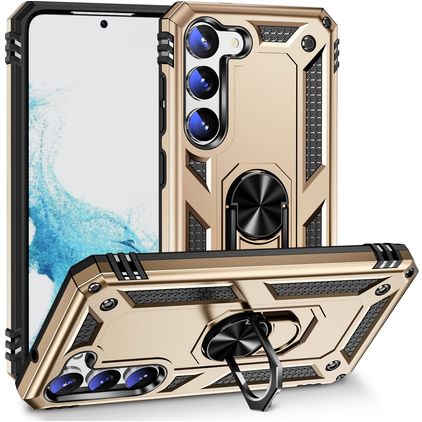 Mobigear Armor Ring Samsung Galaxy S23 Plastique rigide Coque arrière Antichoc avec bague de maintien - Or