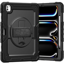 Xccess Survivor All-round Coque iPad Pro 13 Pouces (2025) Coque arrière en Plastique rigide,Silicone + Bandoulière + Support Amovible - Noir