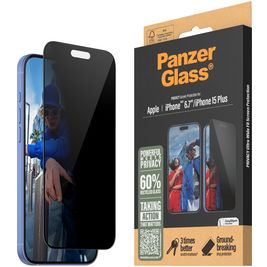 PanzerGlass Ultra-Wide Fit Privacy iPhone 16 Plus Verre trempé Protection d'écran Confidentialité - Compatible Coque - Noir