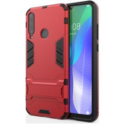 Mobigear Armor Stand Coque Huawei Y6p Coque arrière Rigide Anti-Chocs avec Support Amovible - Rouge