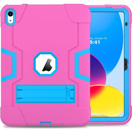 Mobigear ShieldStand Coque iPad 10 (2022) Coque arrière en Plastique rigide,Silicone + Support Amovible - Bleu / Magenta