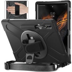 Mobigear SureGrip XGuard Samsung Galaxy Tab S8 Ultra Plastique rigide / Silicone Coque arrière + Porte-stylet + Bandoulière + Support - Noir