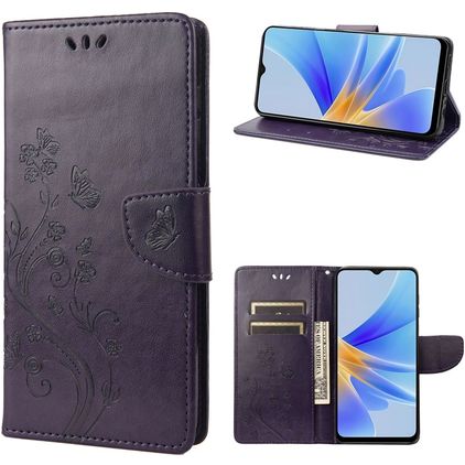 Mobigear Flowers Housse OPPO A17 Etui Porte-Monnaie - Violet
