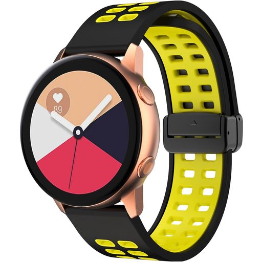 Mobigear Sport Plus Mag Bracelet Silicone Smartwatch Fermeture magnétique - Connexion universelle de 22 mm - Noir / Jaune