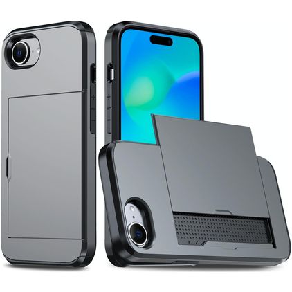 Mobigear Card Coque iPhone 17e Coque arrière Rigide Anti-Chocs avec Porte-Cartes - Gris