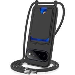 Mobigear Lanyard Card Google Pixel 11 Pro XL Coque avec cordon en Silicone et Porte-Cartes - Noir