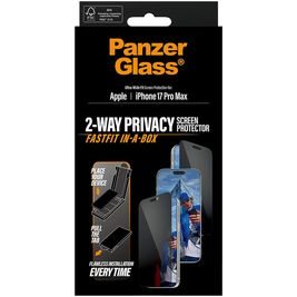 PanzerGlass FastFit iPhone 17 Pro Max Verre trempé Protection d'écran Confidentialité - Compatible Coque - Noir