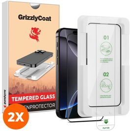GrizzlyCoat AlignPro iPhone 16 Pro Max Verre trempé Protection d'écran - Compatible Coque + Cadre d'installation - Noir (Lot de 2)