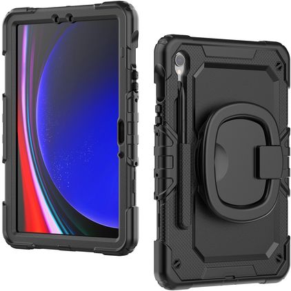 Mobilize Rotating Defender Samsung Galaxy Tab S9 Plastique rigide / Silicone Coque arrière + Bandoulière + Support - Noir