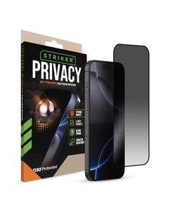 Striker Xtreme Impact Privacy iPhone 16 Pro Max Verre trempé Protection d'écran Confidentialité - Compatible Coque - Noir