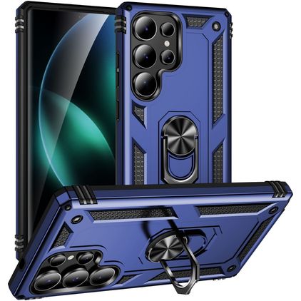 Mobigear Armor ring Coque Samsung Galaxy S25 Ultra Coque arrière Rigide Anti-Chocs avec Anneau-Support - Bleu