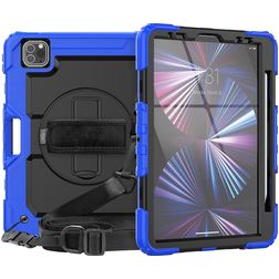 Mobigear SureGrip Xtreme Coque iPad Air 11 Pouces (2024) Coque arrière en Plastique rigide,Silicone + Porte-crayon + Bandoulière + Support Amovible - Dark Blue