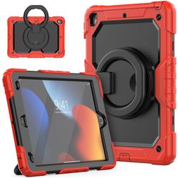 Mobigear RingGuard iPad 9 (2021) Plastique rigide / Silicone Coque arrière + Support - Noir / Rouge