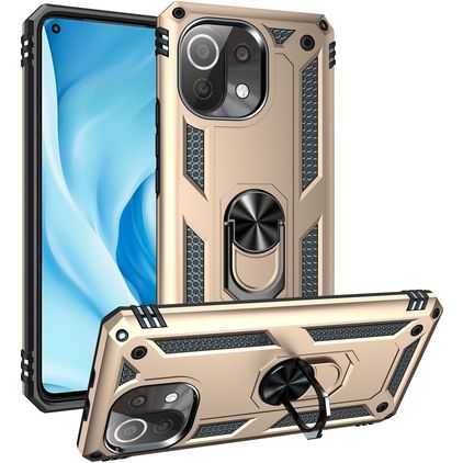 Mobigear Armor Ring Coque Xiaomi Mi 11 Lite Coque arrière Rigide Anti-Chocs avec Anneau-Support - Or