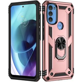 Mobigear Armor Ring Coque Motorola Moto G71 5G Coque arrière Rigide Anti-Chocs avec Anneau-Support - Rose doré