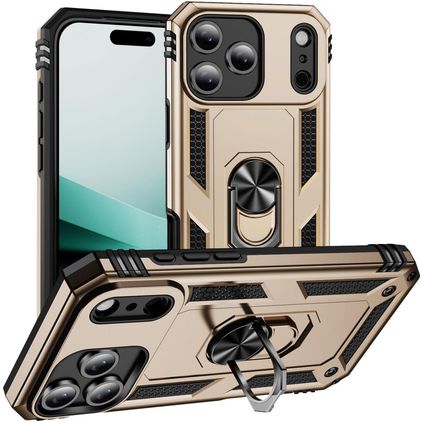 Mobigear Armor Ring Coque iPhone 18 Pro Coque arrière Rigide Anti-Chocs avec Anneau-Support - Or