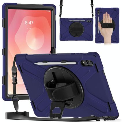 Mobigear SureGrip XGuard Samsung Galaxy Tab S11 Ultra Plastique rigide / Silicone Coque arrière + Porte-stylet + Bandoulière + Support - Bleu marine