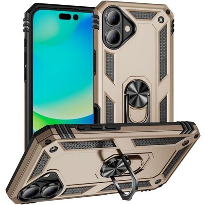 Mobigear Armor Ring iPhone 17 Plastique rigide Coque arrière Antichoc avec bague de maintien - Or