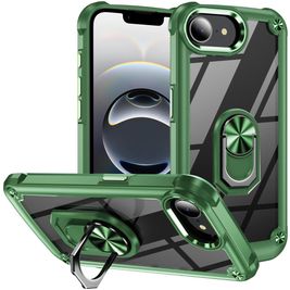 Mobigear Crystal Ring Coque iPhone 16e Coque arrière Rigide avec Anneau-Support - Vert