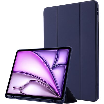 Mobigear Tri-Fold Gel Coque iPad Air 13 Pouces (2024) Etui en TPU,Similicuir + Porte-crayon - Dark Blue
