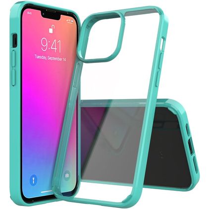 Mobigear Crystal iPhone 13 Pro Max Plastique rigide Coque arrière - Transparent / Turquoise