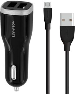 Mobiparts - Double USB Chargeur voiture Micro USB 1 mètre 24W 4.8A - Noir
