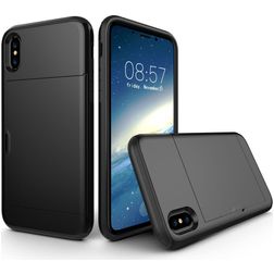 Mobigear Card Coque iPhone X Coque arrière Rigide Anti-Chocs avec Porte-Cartes - Noir