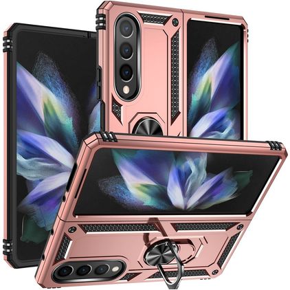 Mobigear Armor Ring Samsung Galaxy Z Fold 4 Plastique rigide Coque arrière Antichoc avec bague de maintien - Rose doré