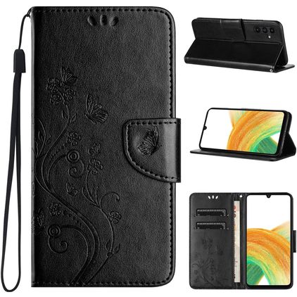 Mobigear Flowers Samsung Galaxy A55 Étui Portefeuille - Noir